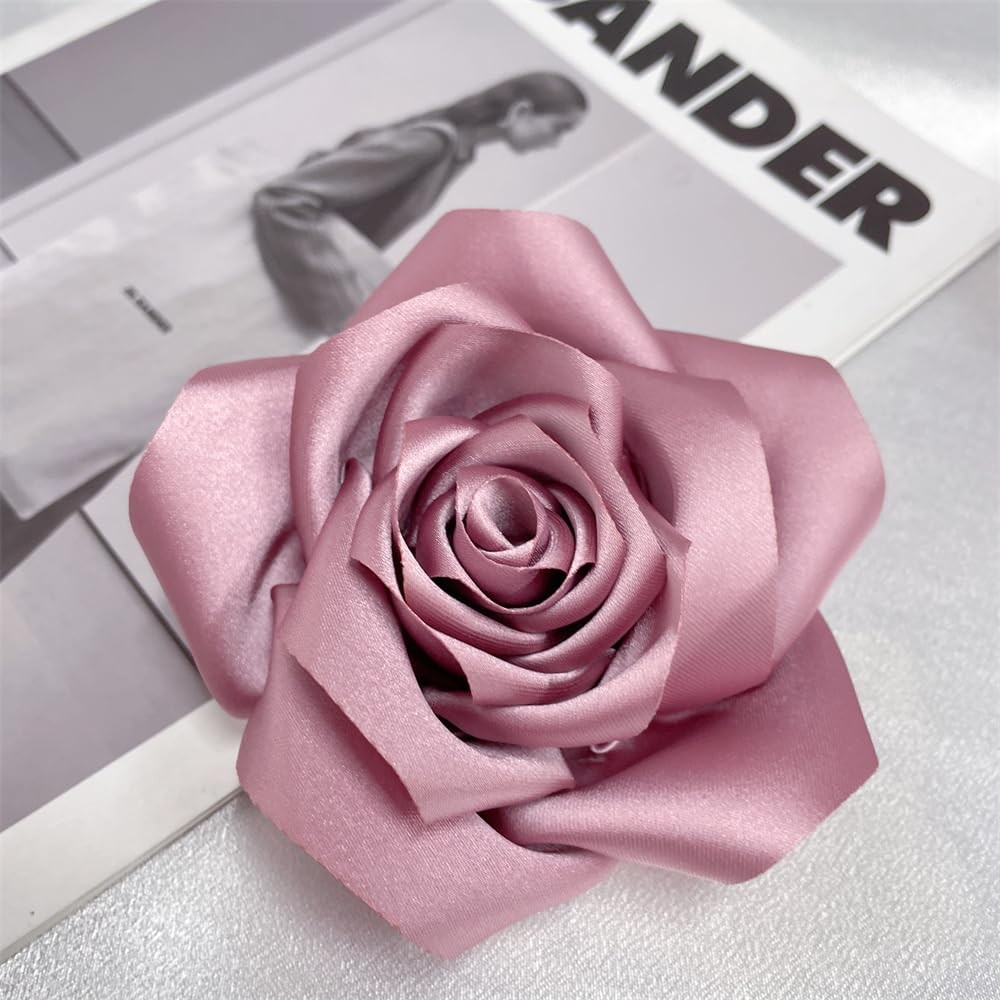 Dainty Satin Rose Flower Large Brooch Lapel Pins Delicate Elegant Handmade Fabri