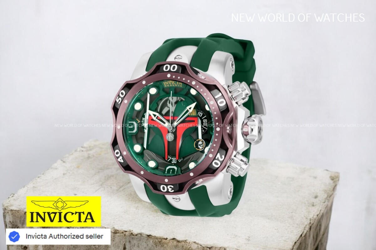 Invicta Men’s Star Wars Chronograph Green Dial Silicone Steel SWISS Watch RARE