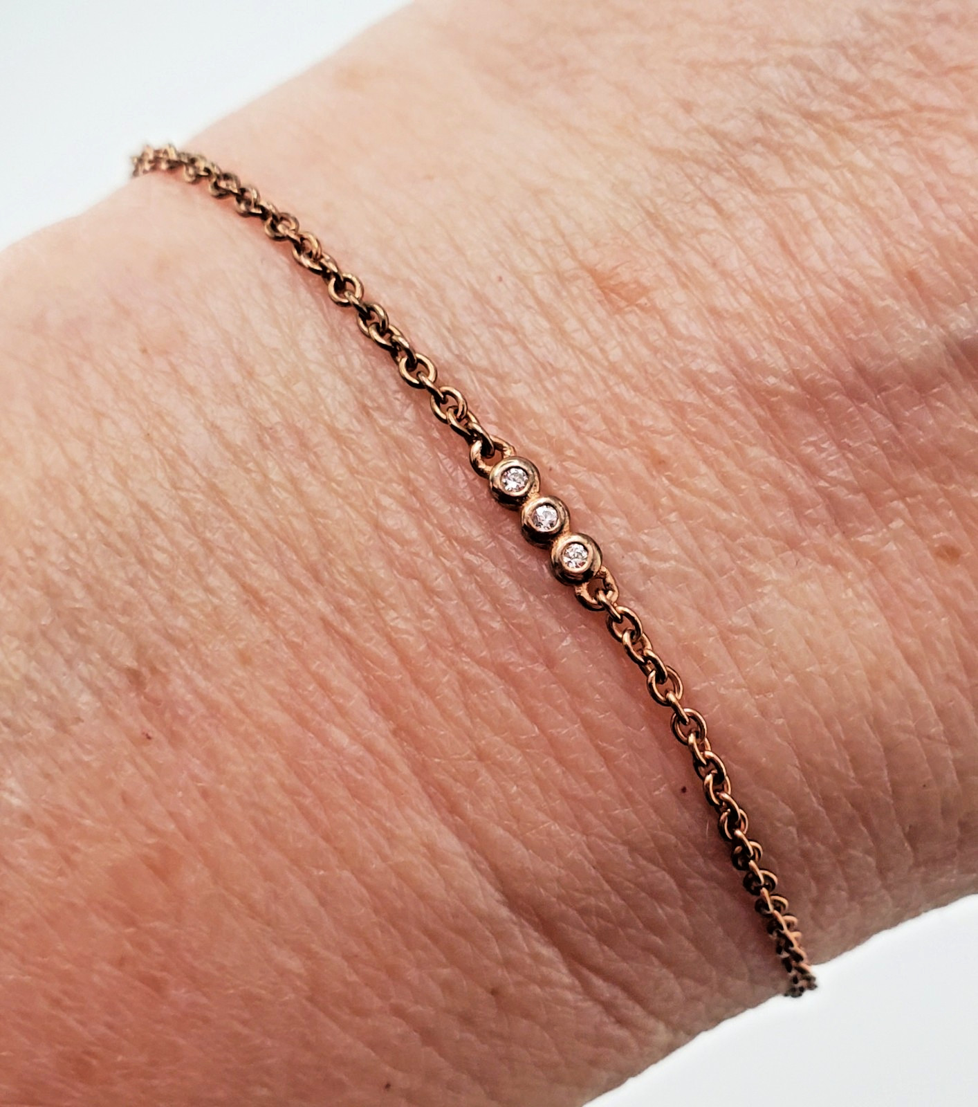 925 SU Slider Bracelet OSFA 9in Sterling Silver Rose Gold Vermeil CZ Bar Dainty