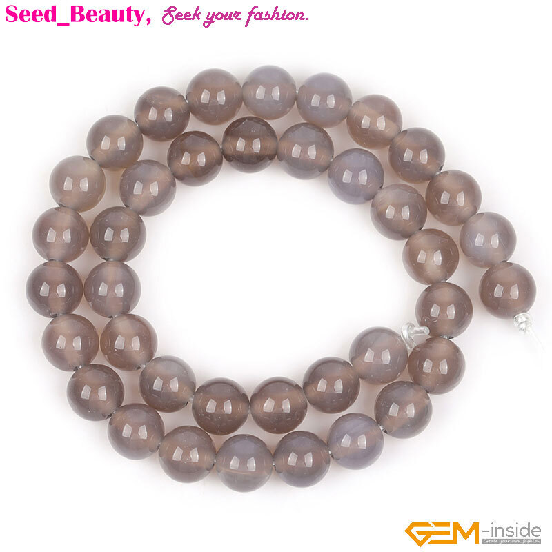 Gray Agate Round Natural 2mm Big Hole Loose Beads For Jewelry Making Strand 15″