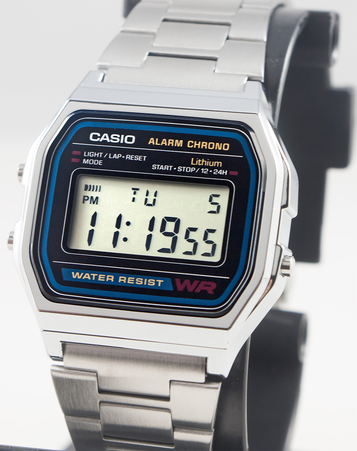 Casio A158W-1 Digital Steel Band Watch Stainless Alarm Stopwatch Casual New
