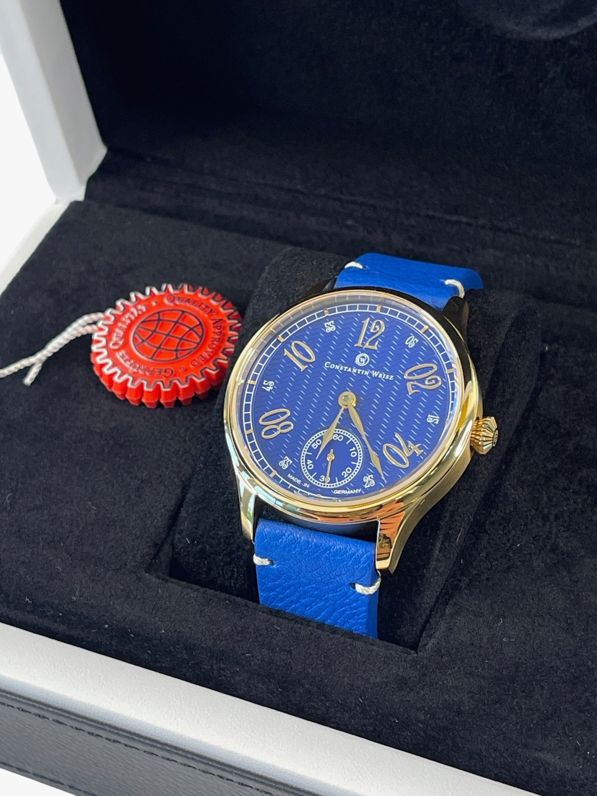 New Constantin Weisz Big Dresser Gold / Blue Dial Men’s German Watch MSRP $1499