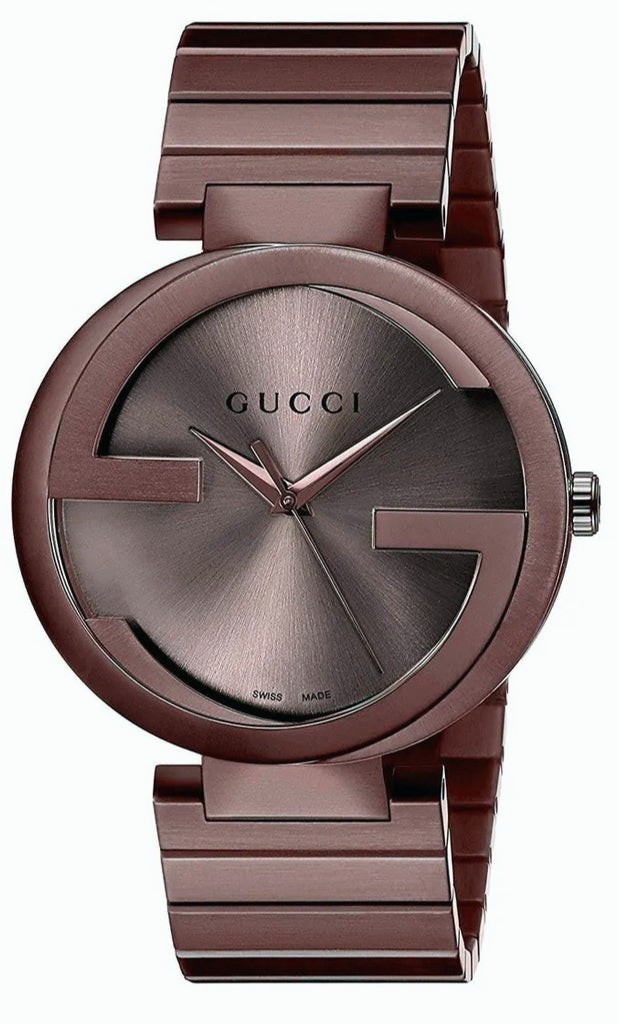 Gucci Interlocking XL PVD 42mm Steel Brown Dial Men Quartz Watch YA133211 – NWOT