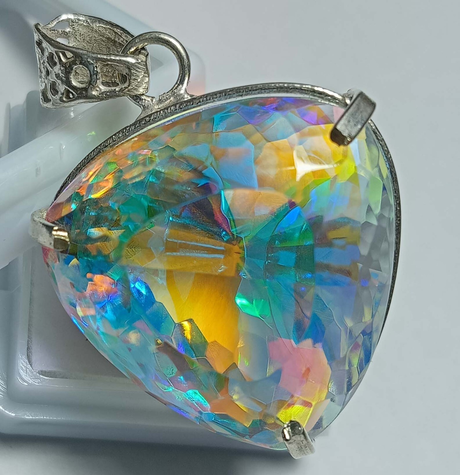 Mystic Topaz Trillion Cut Pendant 87.10 Ct Natural Locket Gemstone EGL Certified