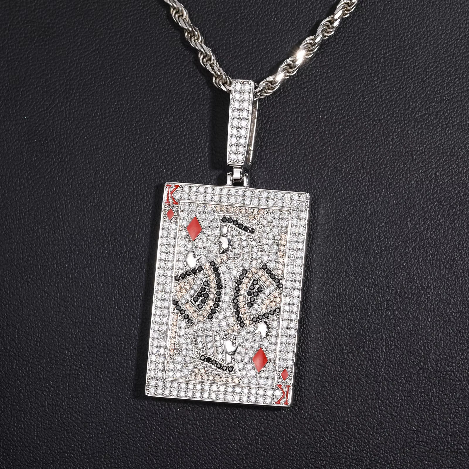 King Poker Card Moissanite Pendant VVS 925 Silver Iced Out Hip Hop Jewelry Men