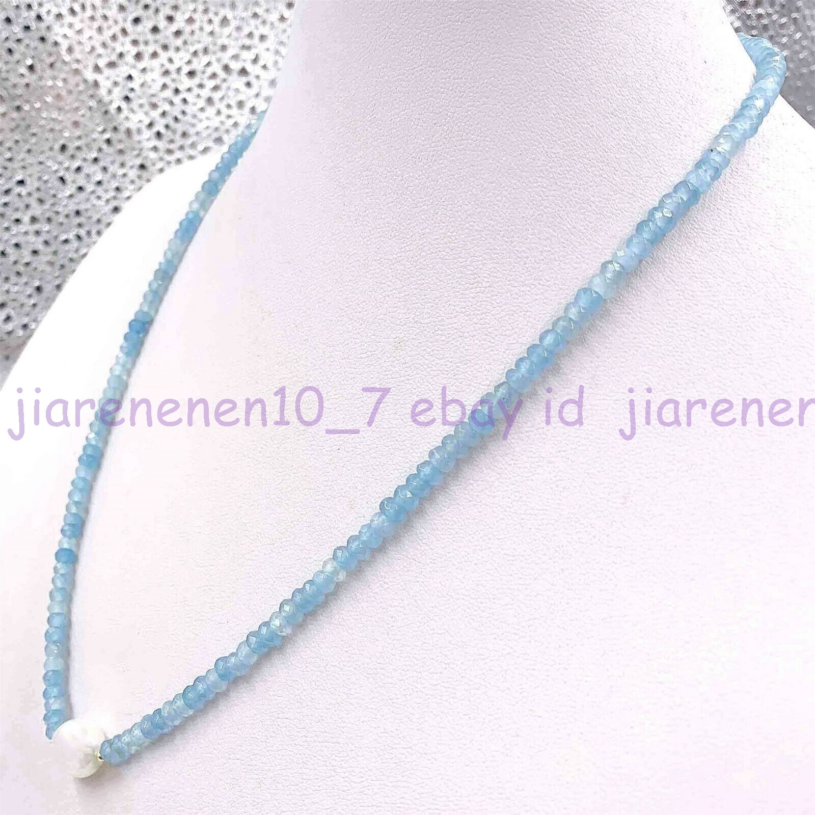 2x4mm Faceted Blue Aquamarine & 11-12mm White Baroque Pearl Necklace 18in Z2114