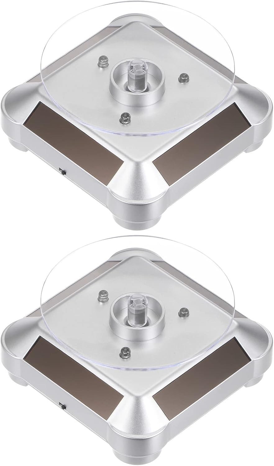 2Pcs Solar Display Stand Turntable 3.54″ Plate Dia Battery Double Use LED Light