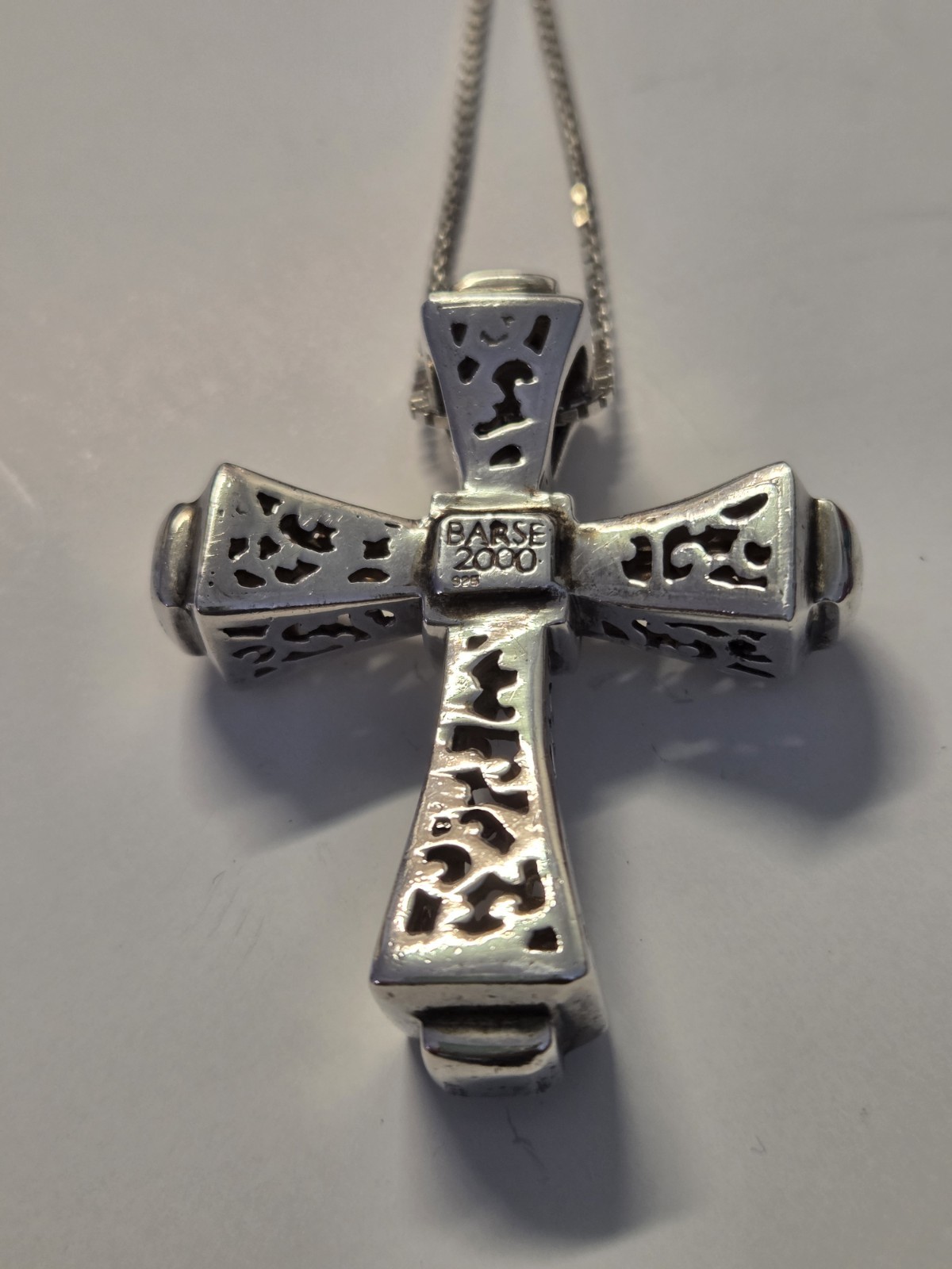 Vintage Barse 2000 Sterling Silver Cross Swiss Blue Topaz Italy Chain 29″, 925