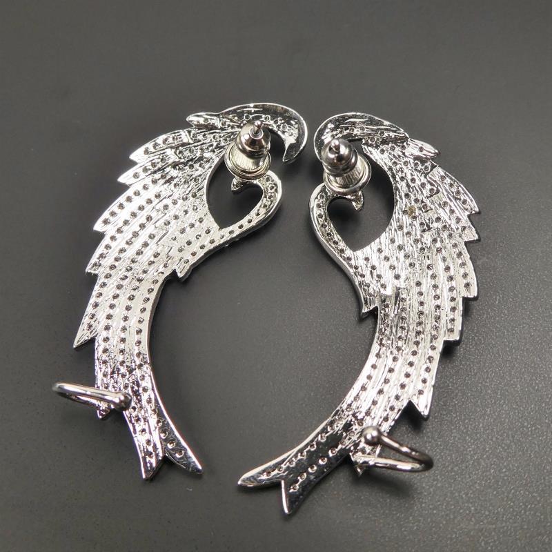 Shiny Silver CZ Cubic Zirconia Large Wing Earrings Ear Cuff Crawler Climber