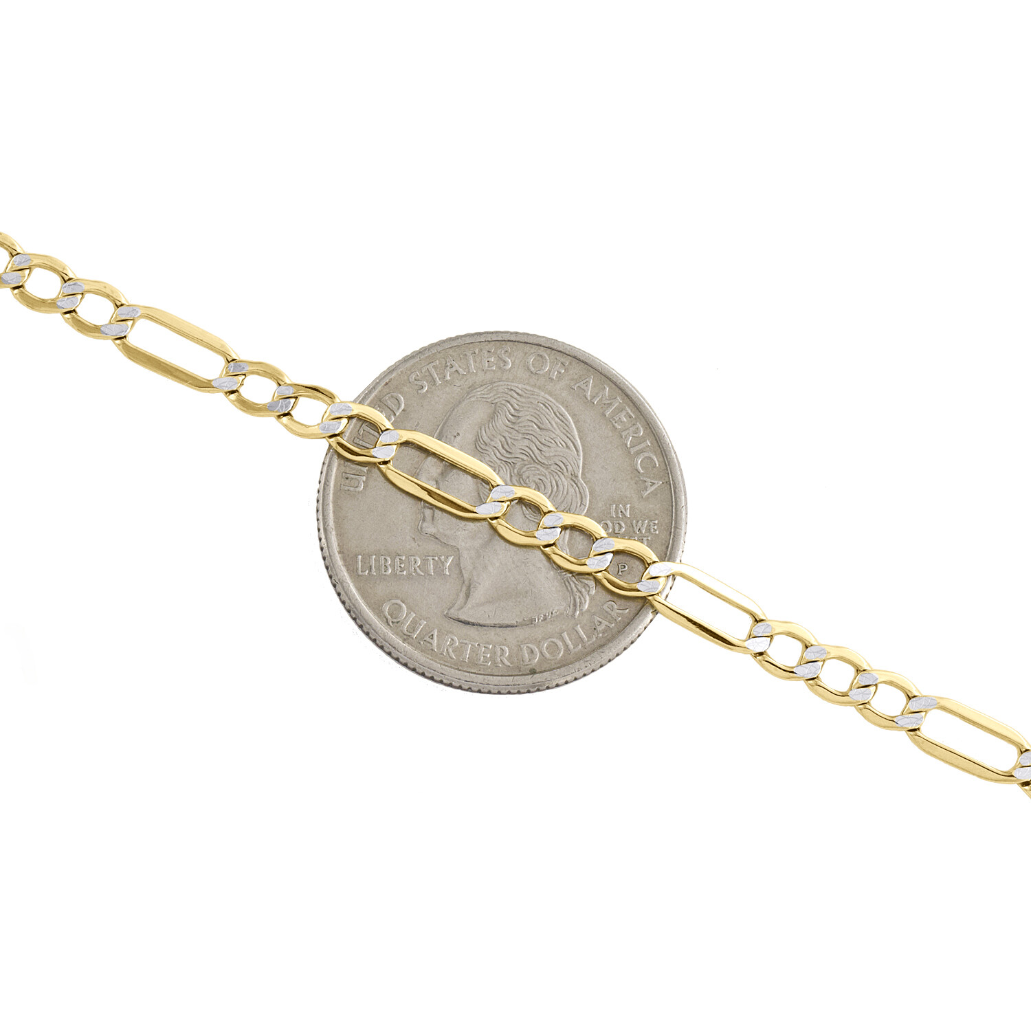 10K Yellow Gold 4mm Diamond Cut Hollow Fiagro Link Bracelet / Anklet 7-10 Inches