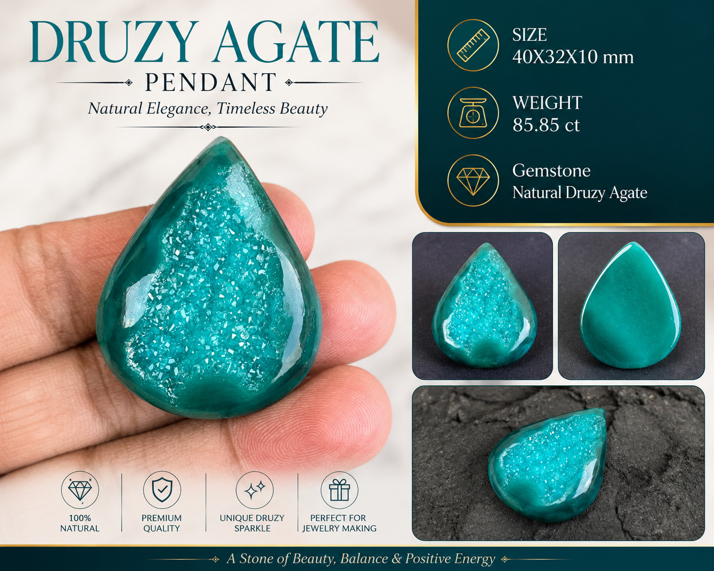 Oval Green Druzy Agate Cabochon For Jewelry Making ( 40X32X10MM, 85.85 CT )