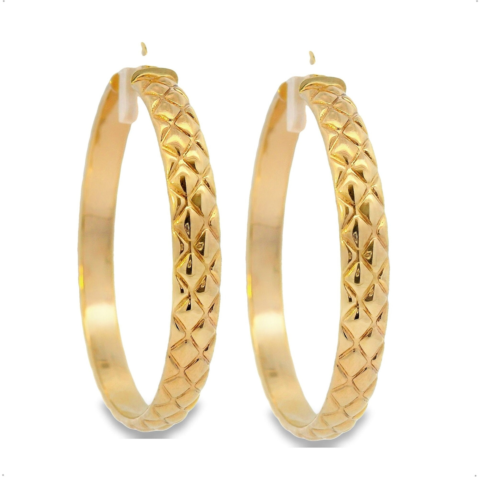 14k Solid Gold Hoop Earrings – Big Textured Yellow Gold, 585 Stamp, Gift for Her