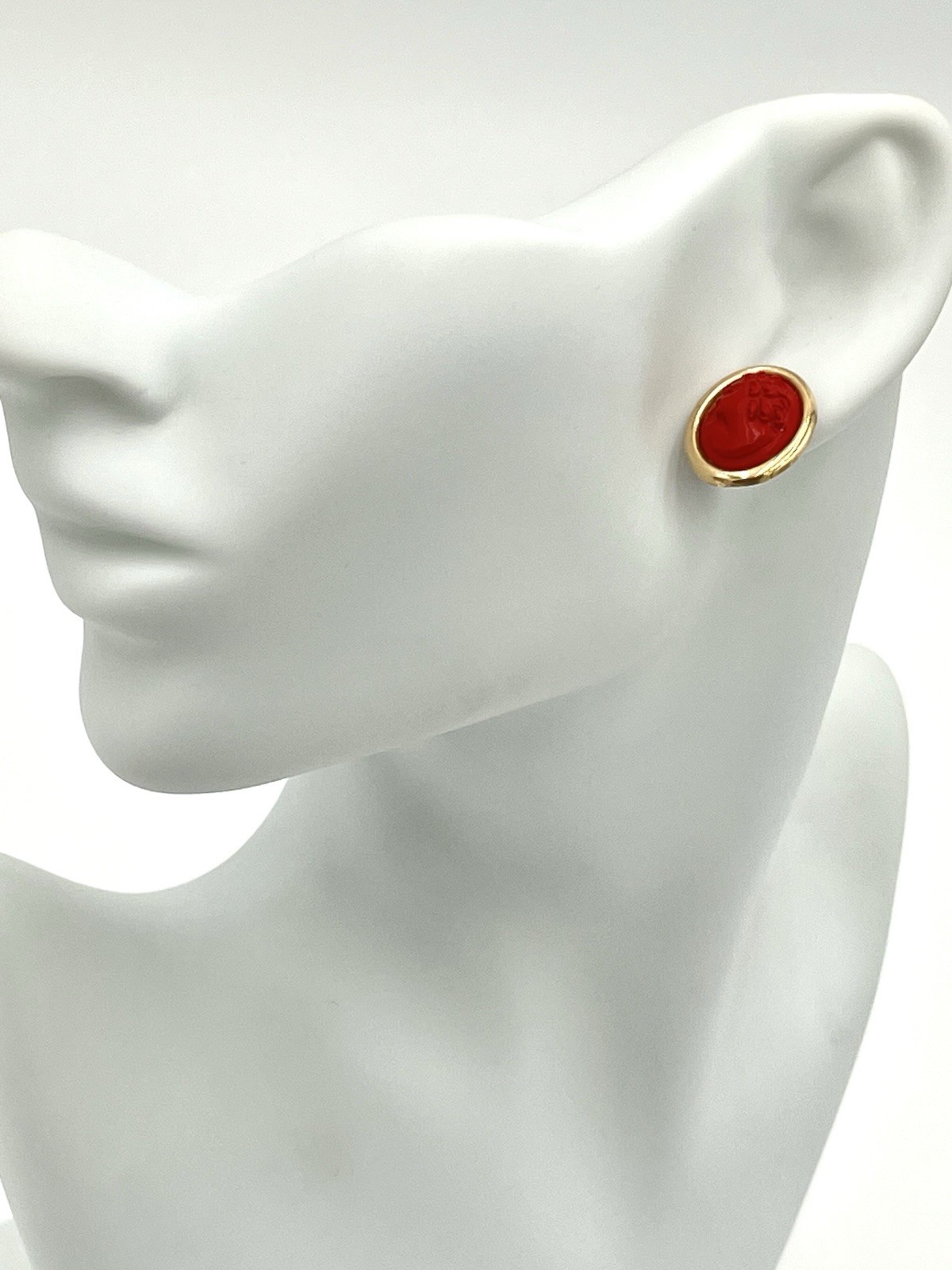16mm Red Coral Paste 14kt Gold Cameo Earrings – Vintage Handmade