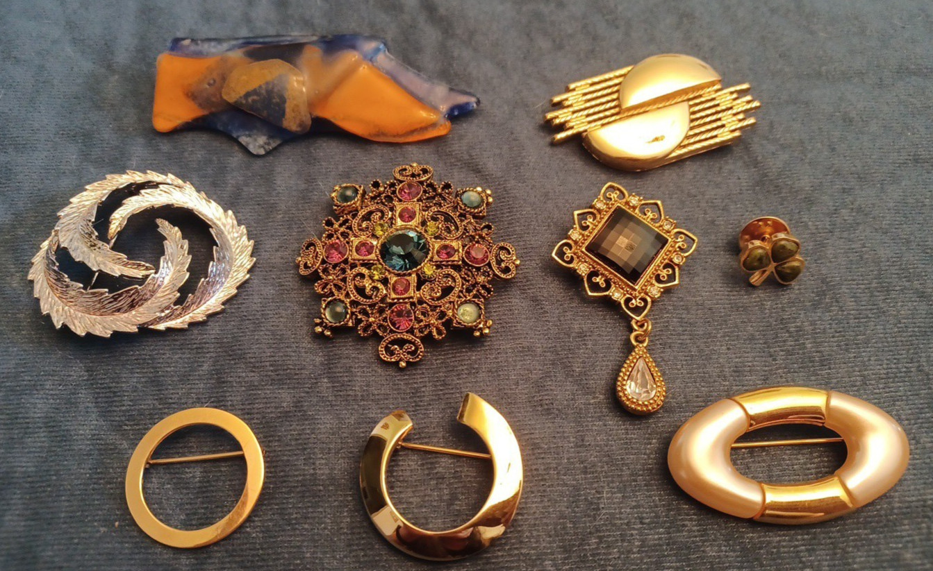 Lot Of 9 Brooches Pins Includes Monet Trifari Napier Sterling