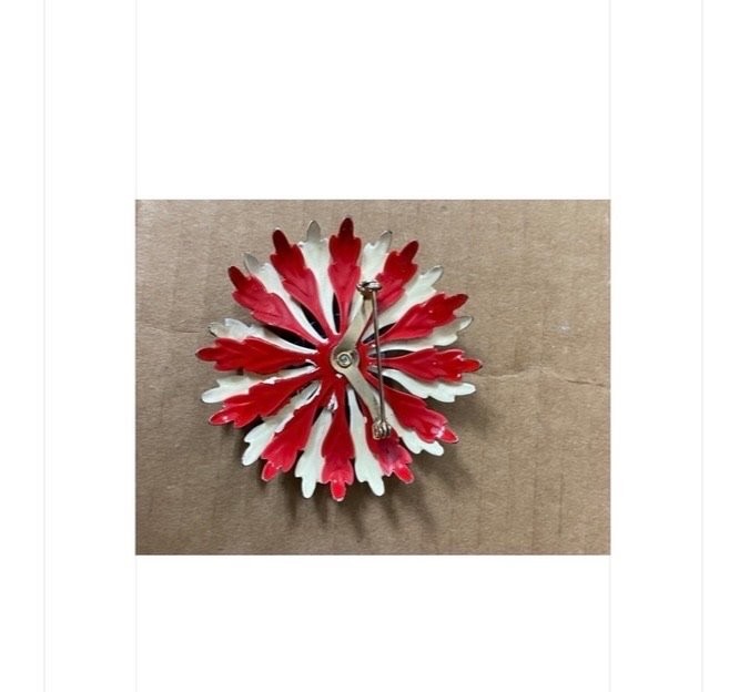 Vintage Patriotic Red, White, and Blue Flower Brooch Costume Jewelry