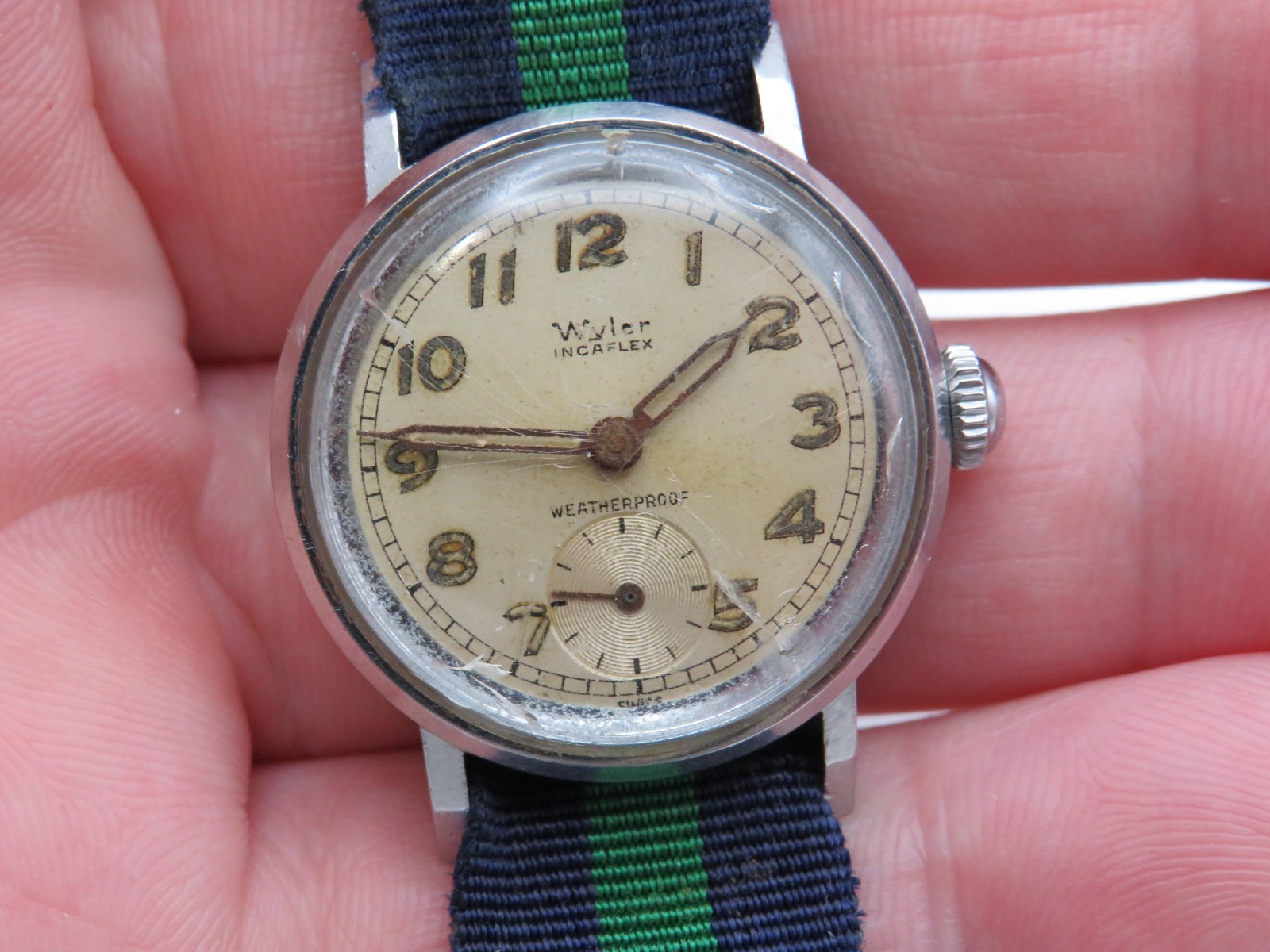 Vintage men’s military wristwatch Wyler Incaflex Waterproof running