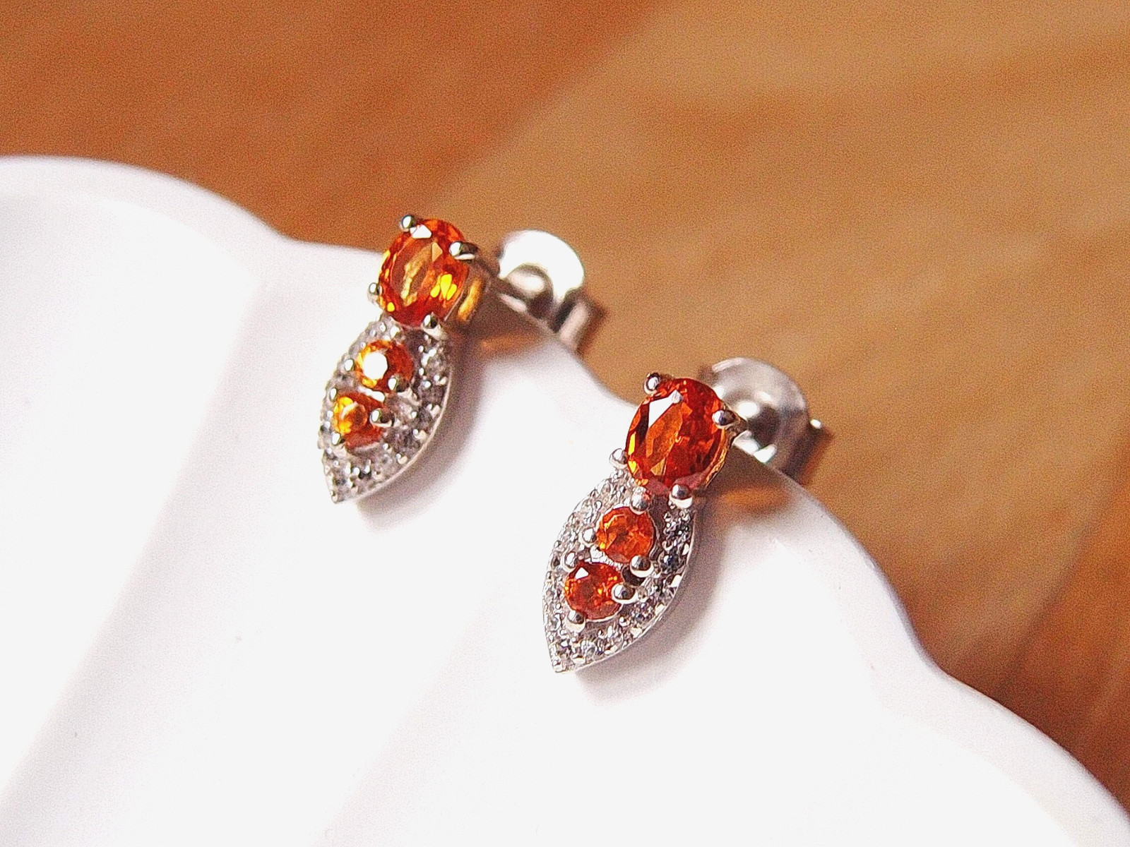 Natural Spessartine Garnet & Natural Zircon 925 Sterling Silver Stud Earrings