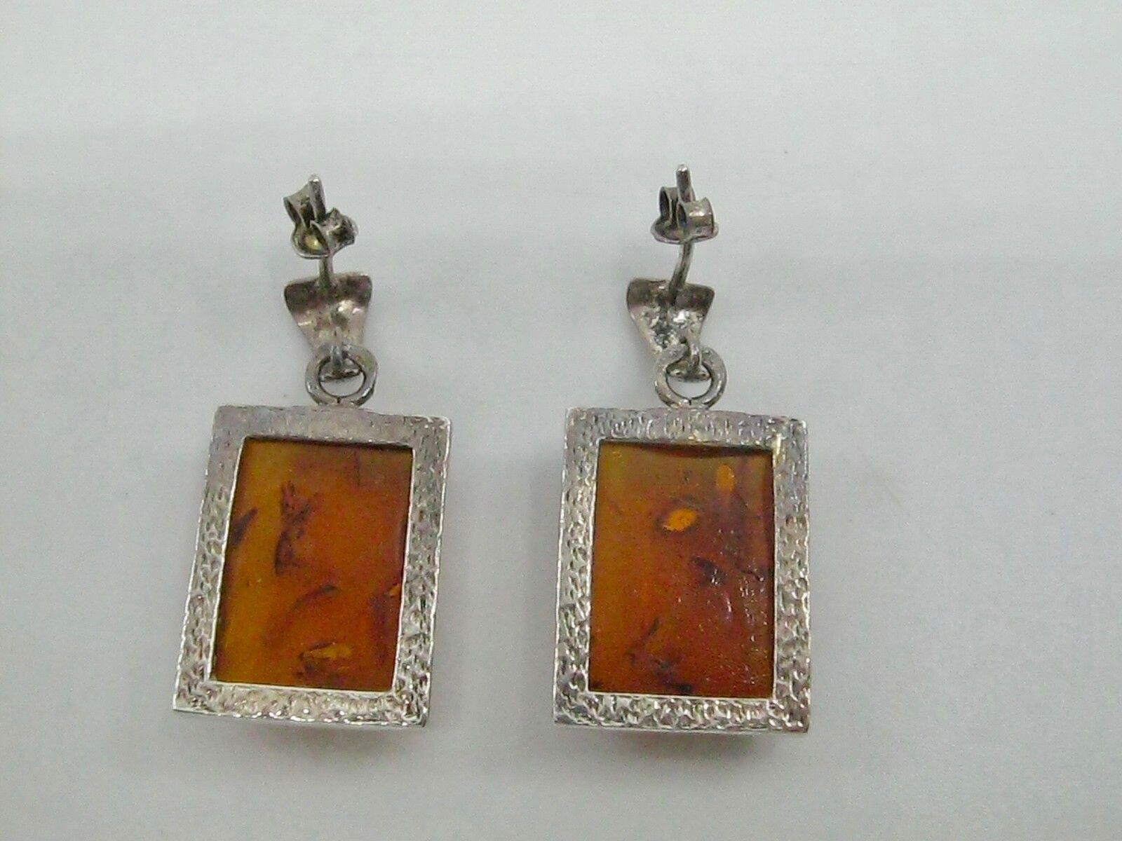 Amber Sterling Silver Earrings 925 Pierced Post Push Back Drop Down Yellow
