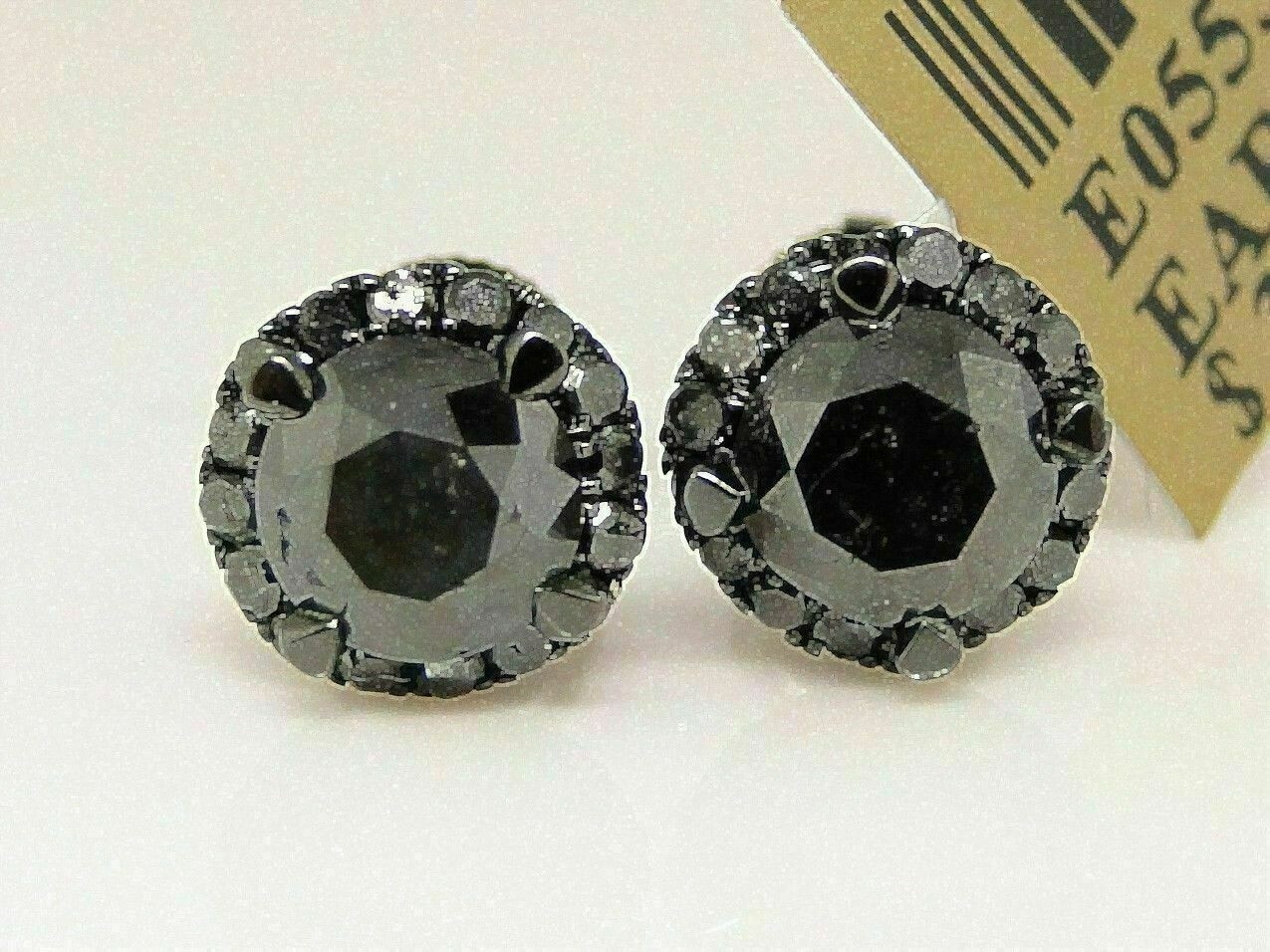 4.0 Ct Round Lab-Created Black Diamond Screw Halo Stud Earring Black Gold Plated