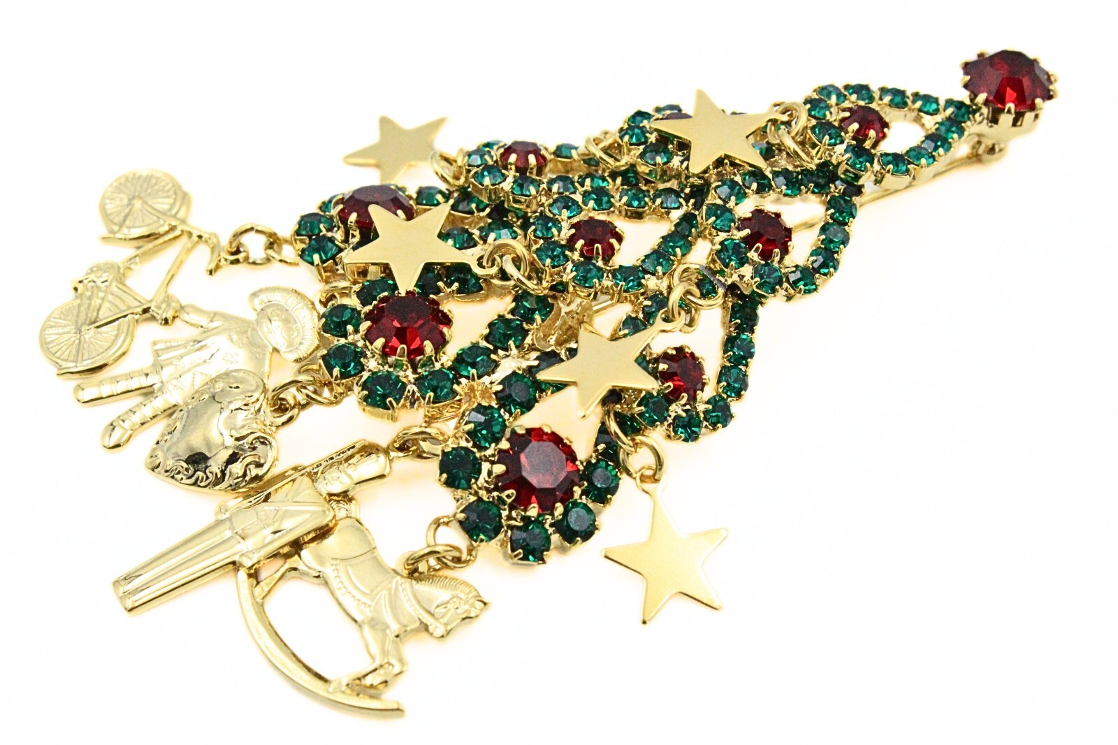 Spectacular Kirks Folly Green Red Gold Christmas Tree Dangling Brooch