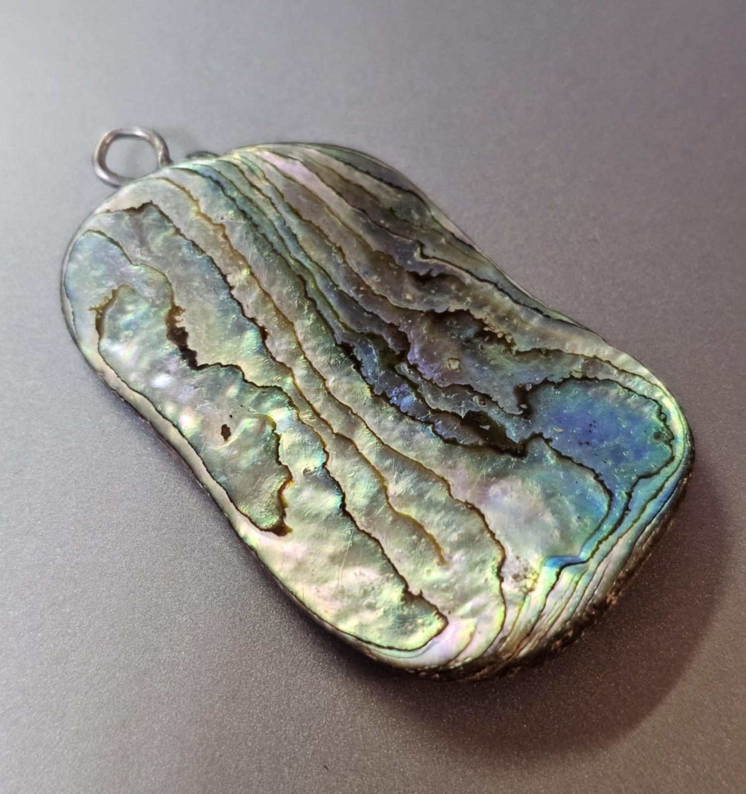 Vtg Large Abalone Shell Pendant Flat 2.25in- B23