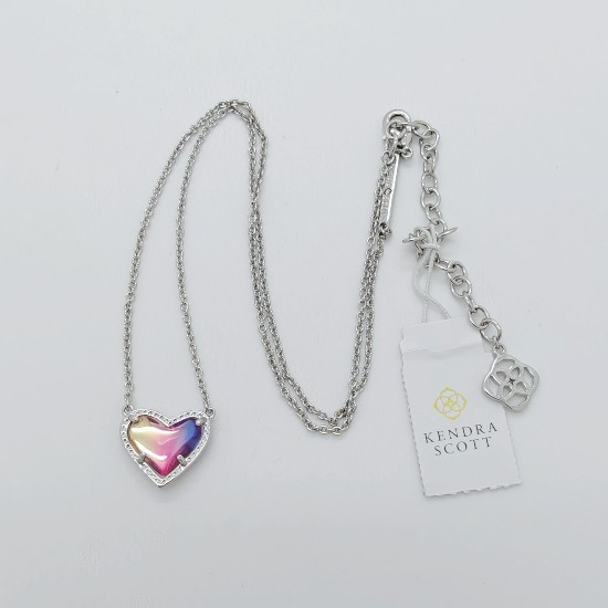 New Kendra Scott Ari Heart Silver Necklace in Watercolor