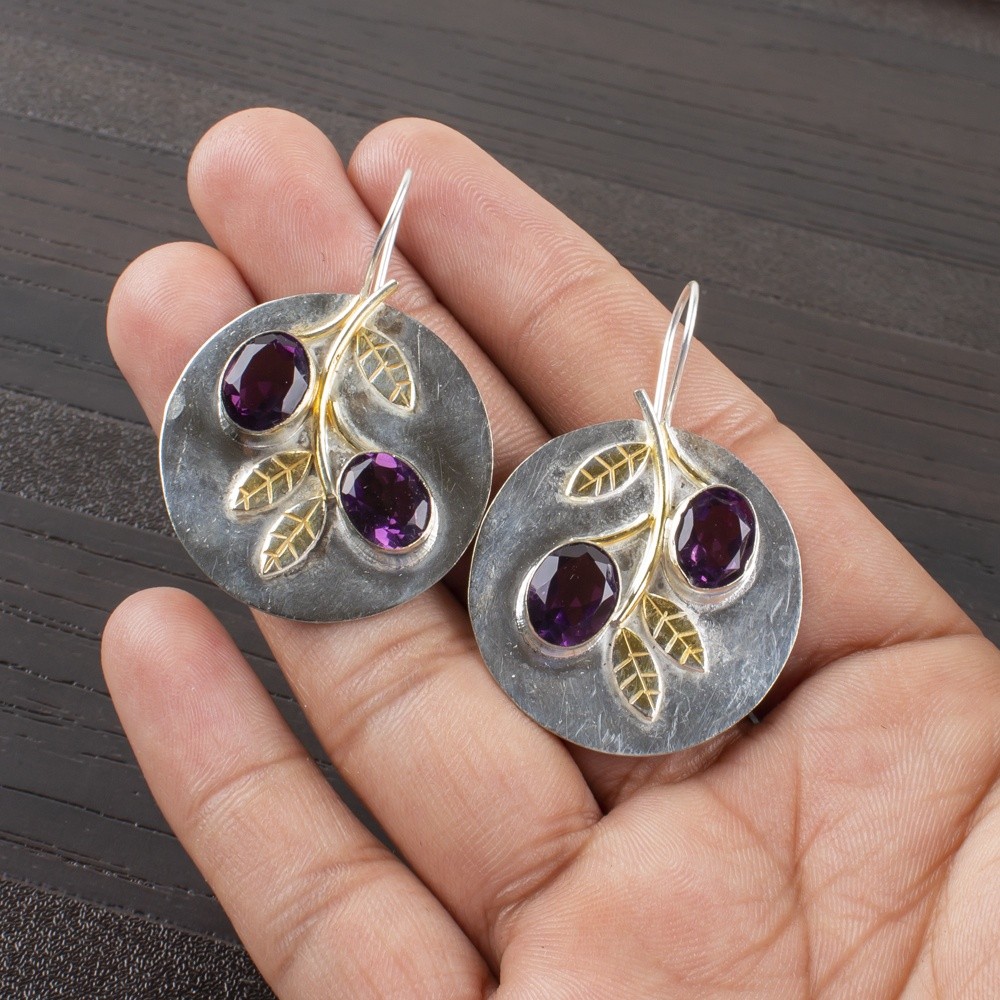 African Amethyst Stone Wife Dangle Drop Handcrafted Earrings Jewelry 925 Silver