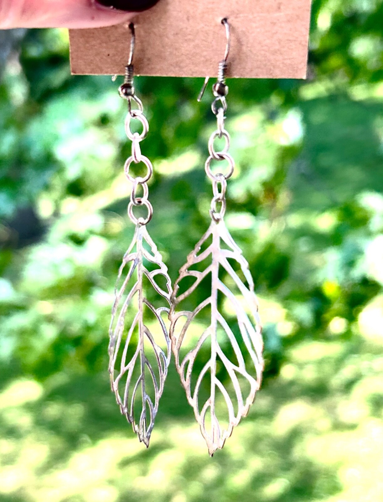 Leaf Earrings Filigree Hand Made Silver-tone Dangly