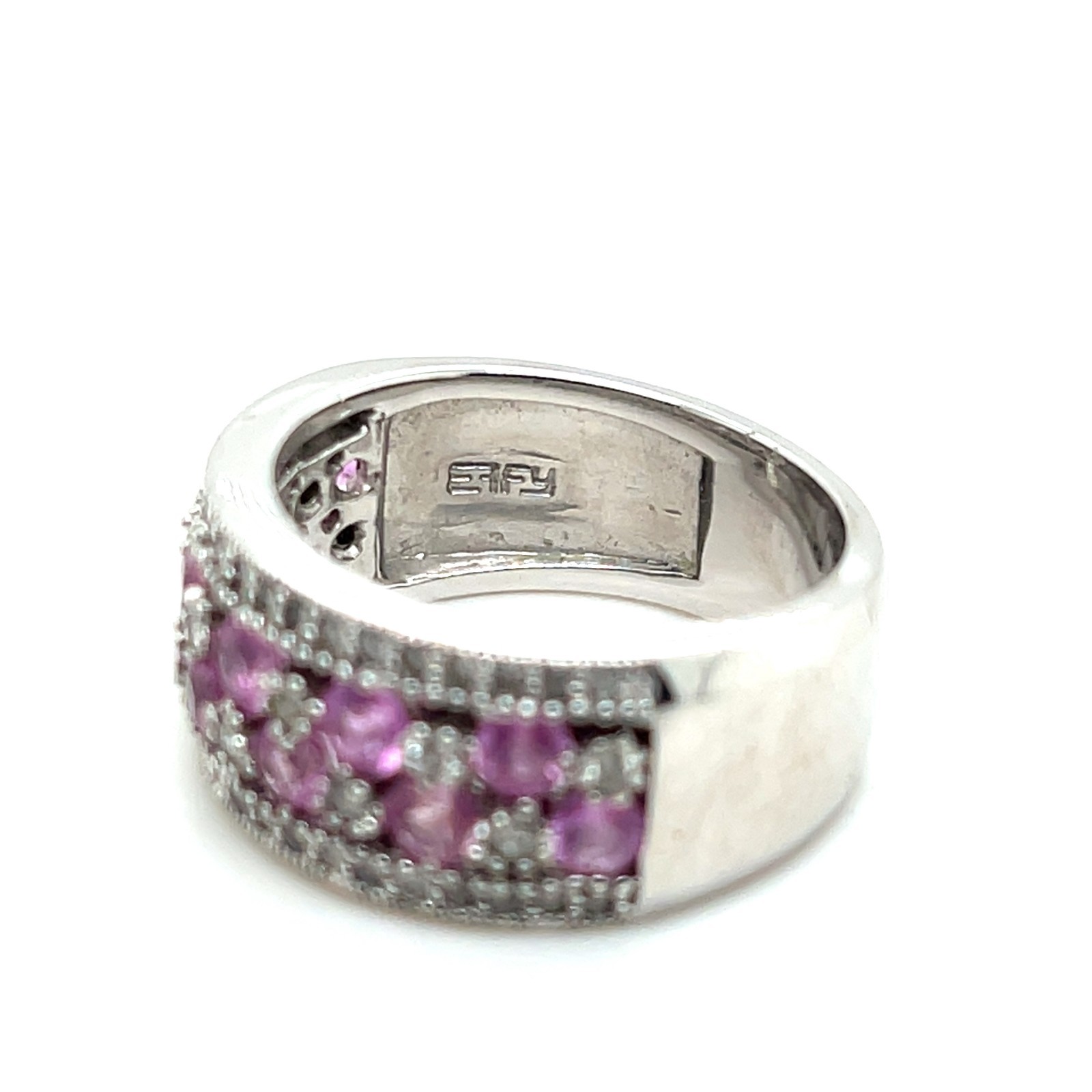 Effy Contemporary 1.60 Carat Pink Sapphire Diamond 14k White Gold Cocktail Band