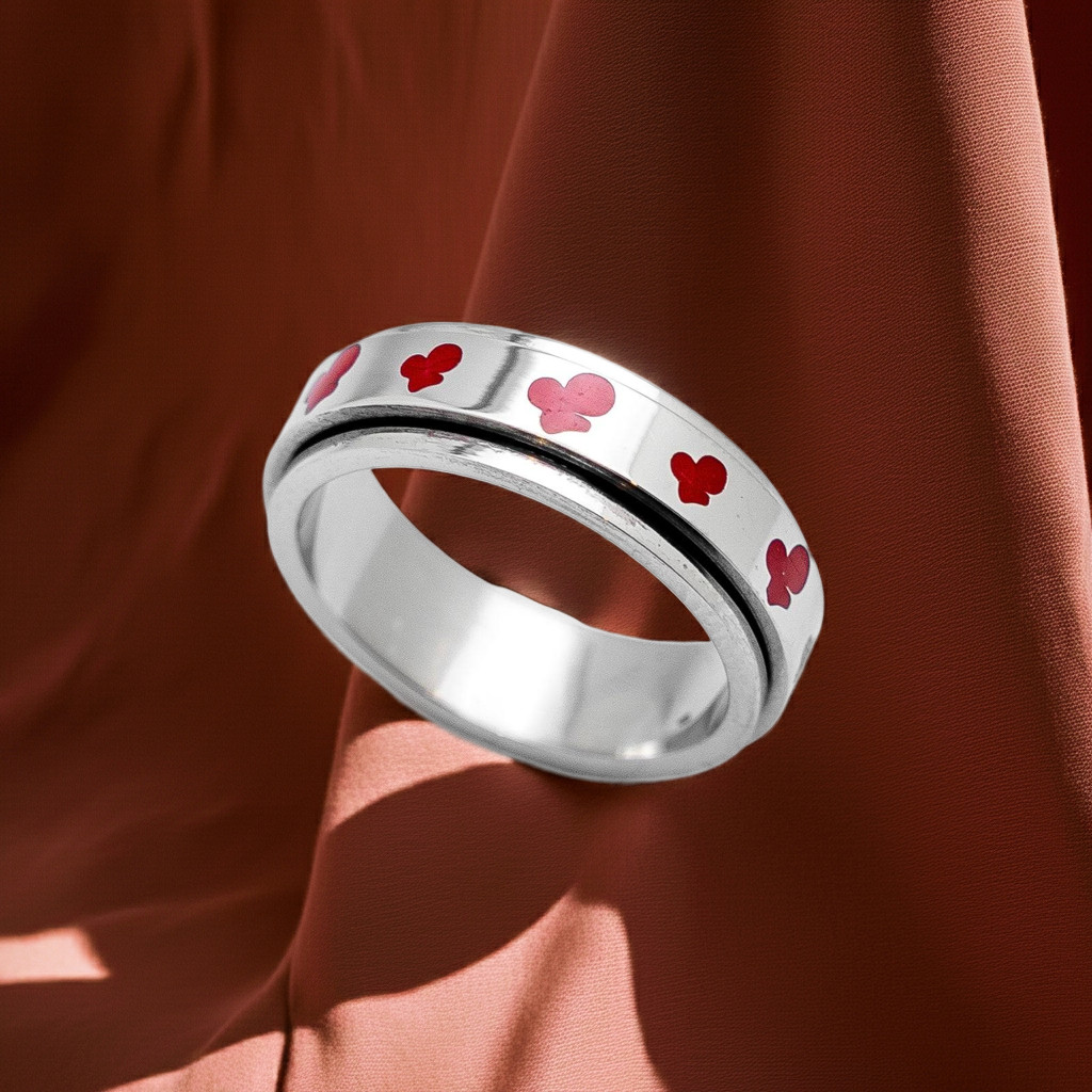Spinner Ring With Cherries All Ages Unisex Stainless Steel Wedding Band 71