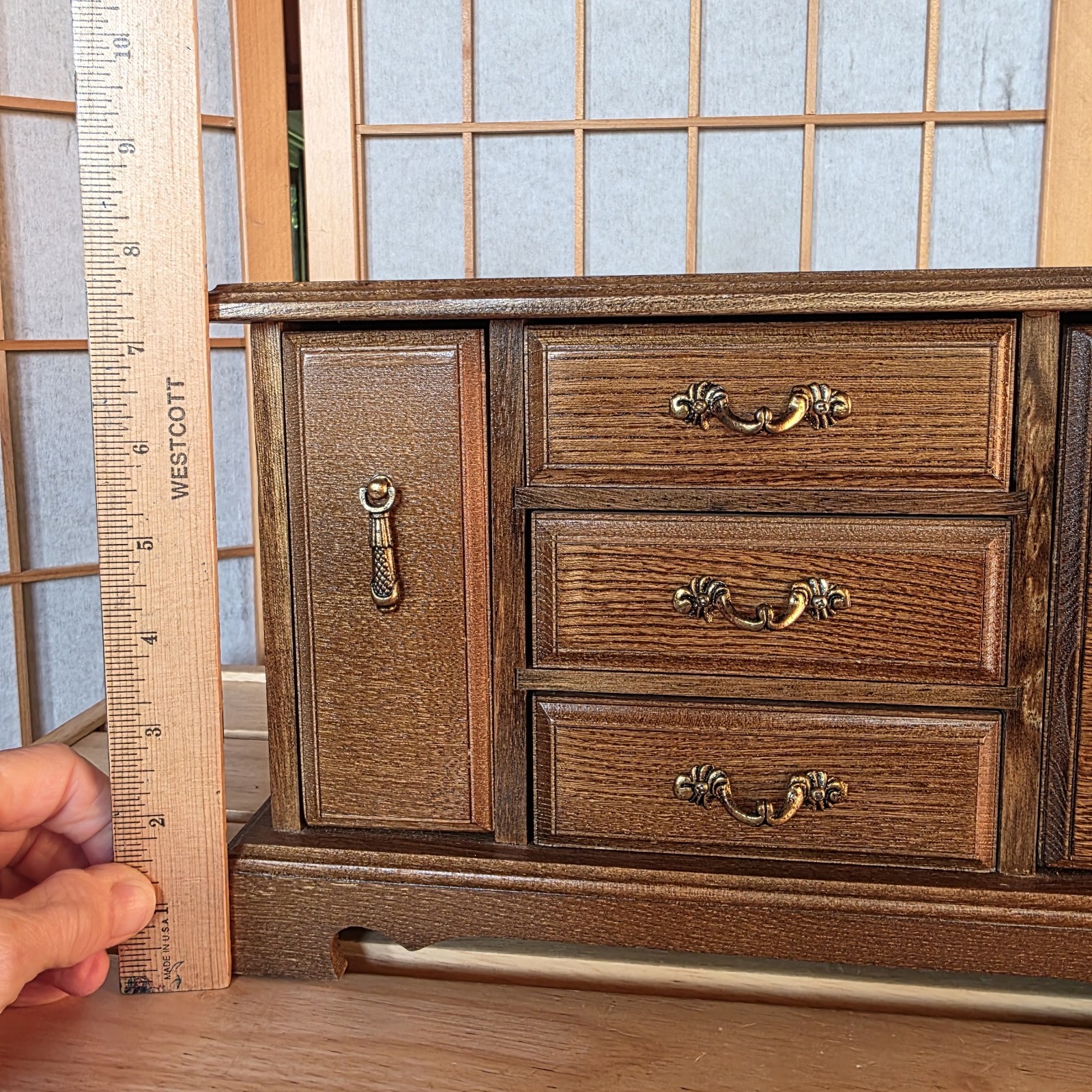 70-80s Wooden Credenza Jewelry Box Chest Armoire Side Wings Country Charm