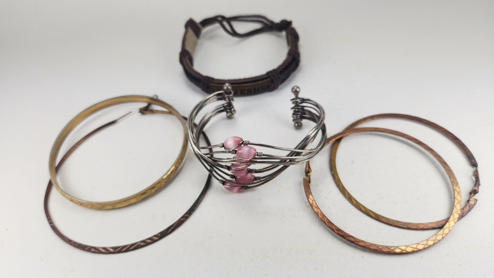 Vintage lot of 6 brass metal leather Bracelets