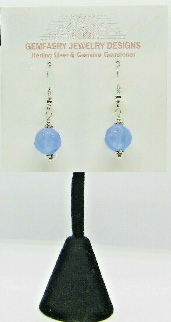 Sterling Silver Faceted CHALCEDONY Gemstone Dangle Earrings #2820…Handmade USA