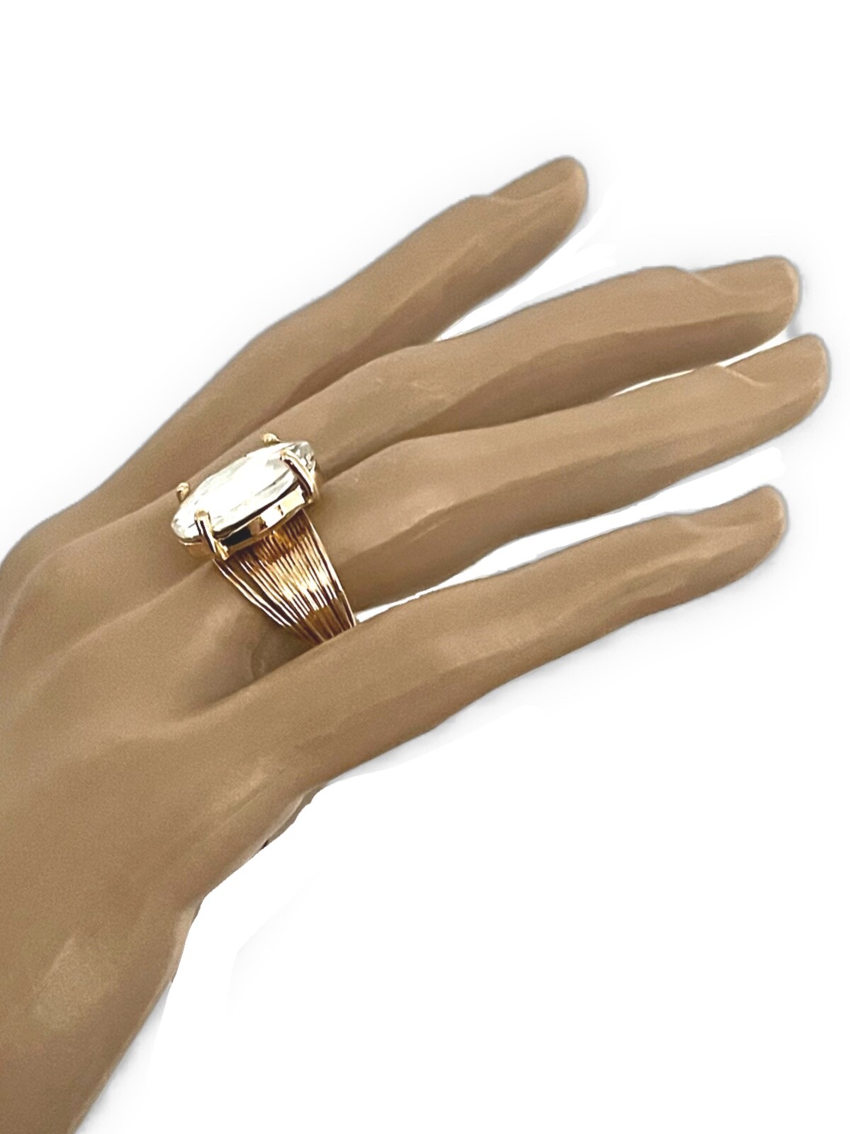 White Colorless Clear Oval Glass Crystal Bling Elegant Adjustable Ring
