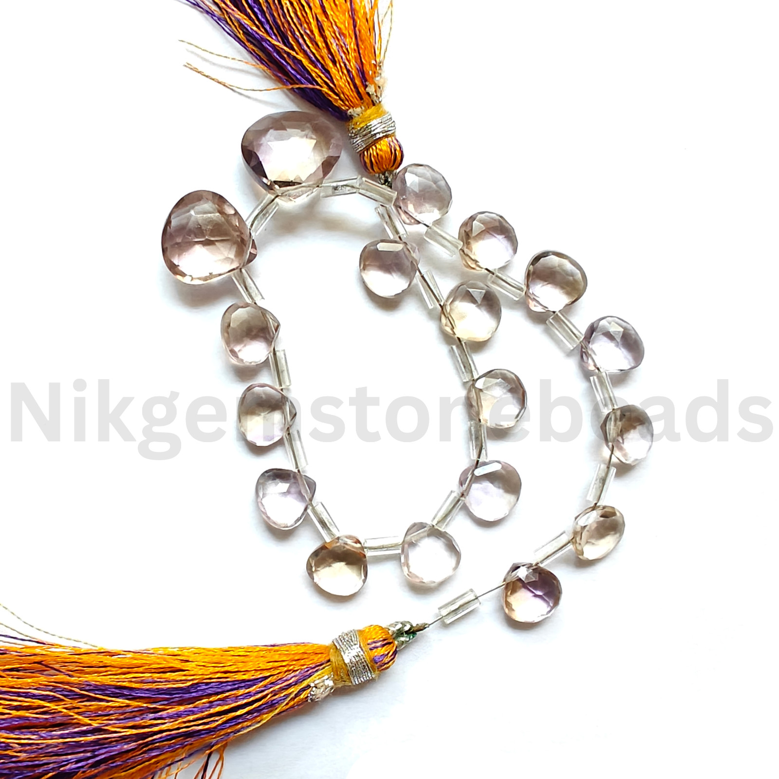 Natural Multi Ametrine Gemstone, Briolette Faceted Heart Ct Beads, 7.50-13.00 MM
