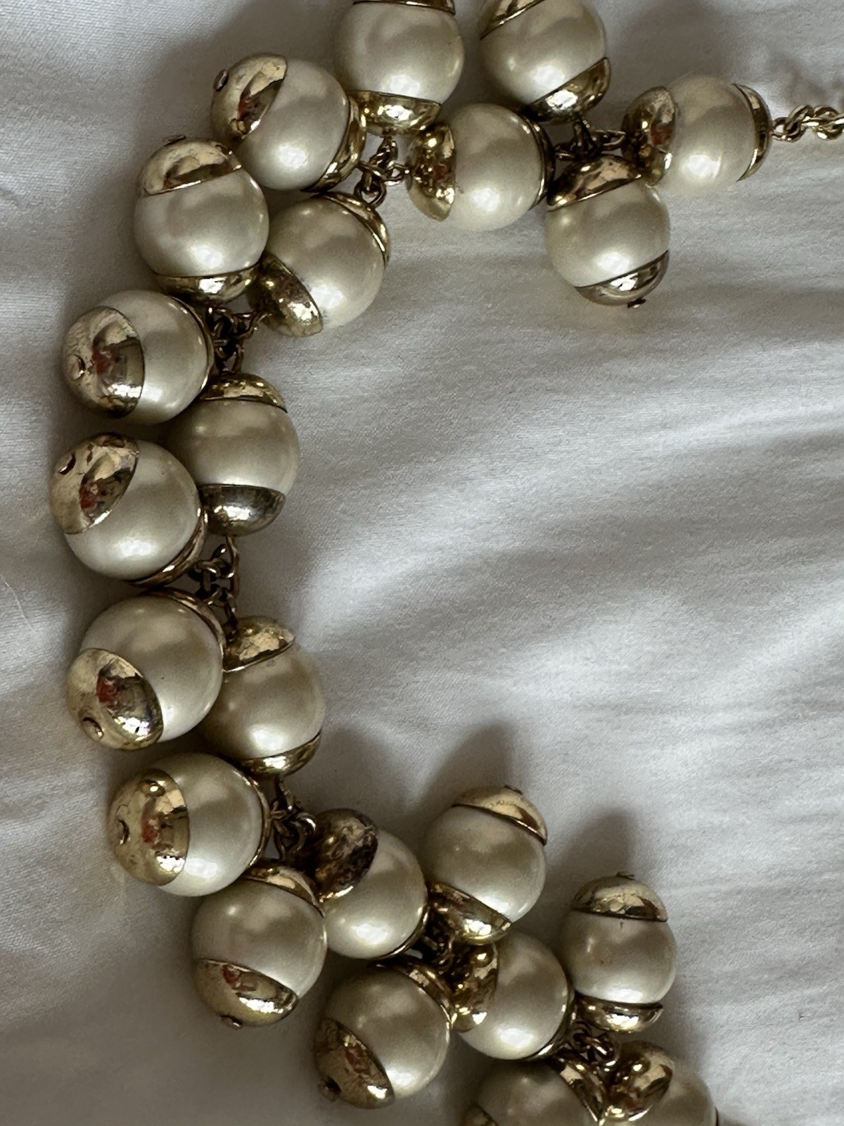 Gold Tone, Faux Pearls Signed Collar Necklace.