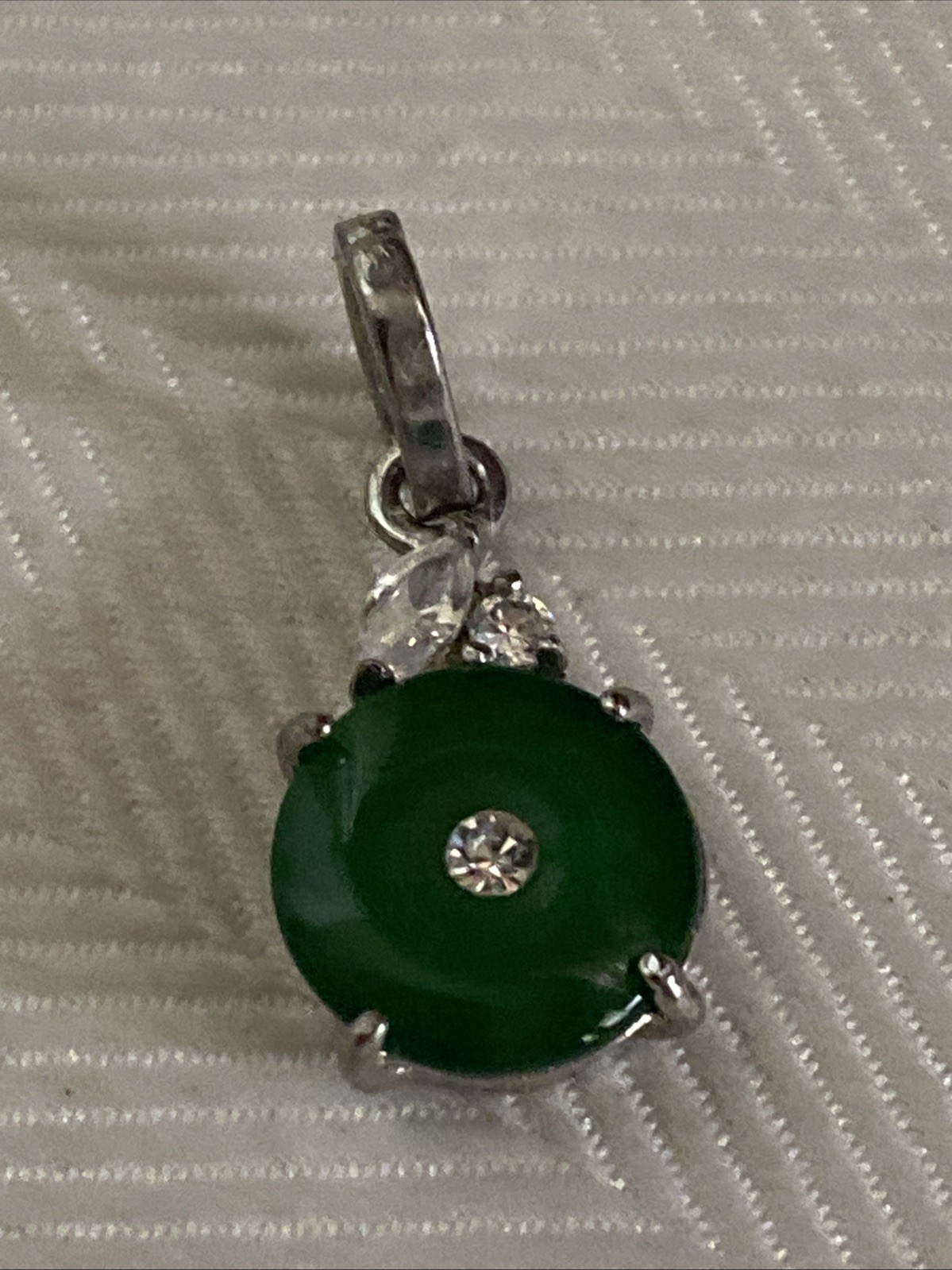 Designer Beautiful Sterling Silver Small Wafer Jade White Saphire Pendant
