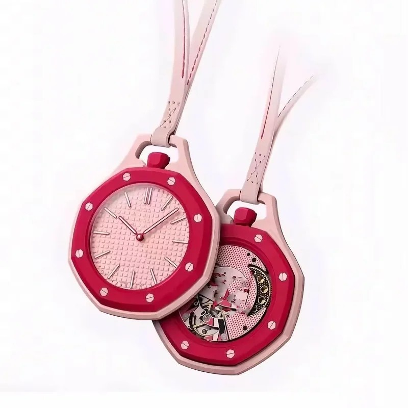 Unique Octagonal Colorful Quartz Pendant Watch Necklace Art Statement Jewelry