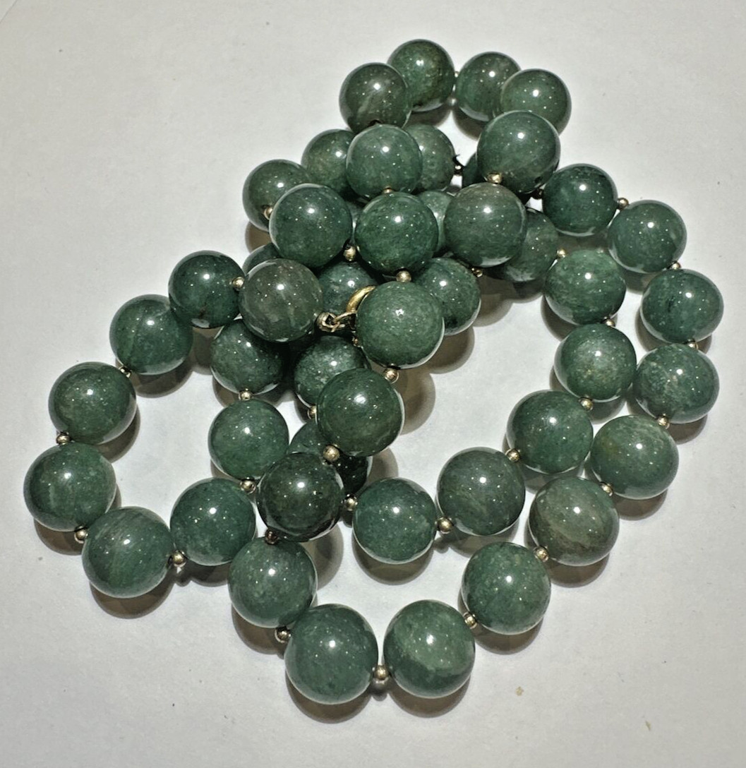 Chunky Green Carved Tourmaline Stone 11mm Bead Strand 18K Gold 114g Necklace DC5
