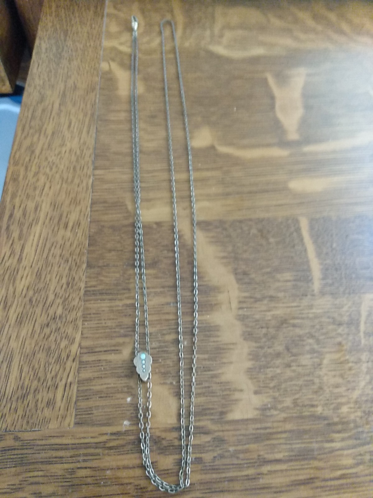 Victorian Gold Filled Slide Chain Opal & Seed Pearls Slide 48 Inches 8.8 Gram