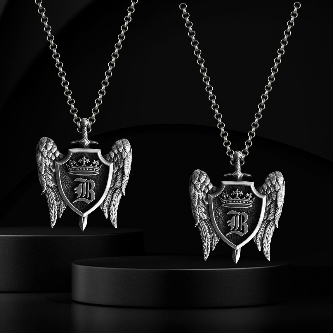 Personalized Initial Oxidized 925 Sterling Silver Necklace Duty Free