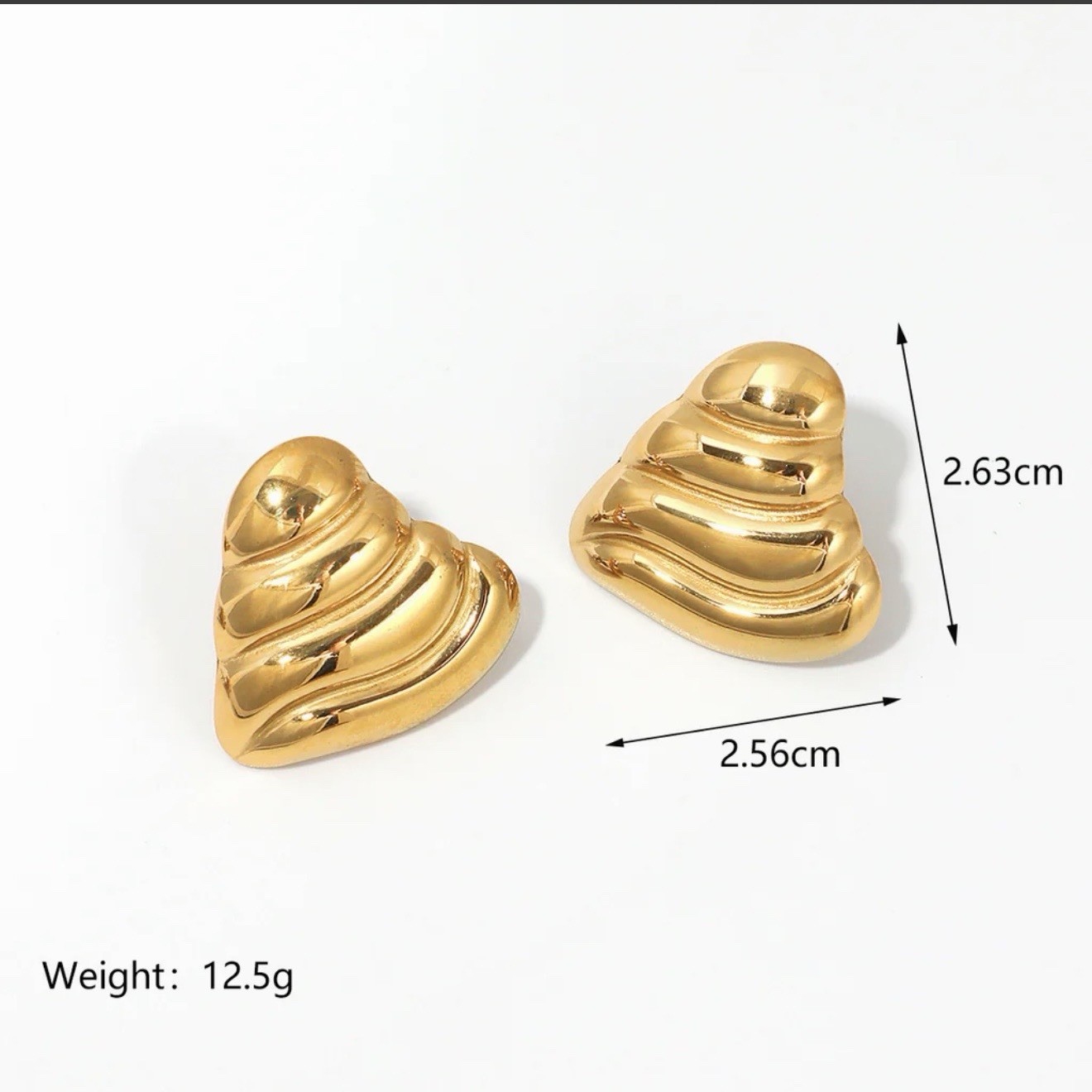 Textured Heart Stud Earrings 18K Gold Plated Stainless Steel | Chunky Modern