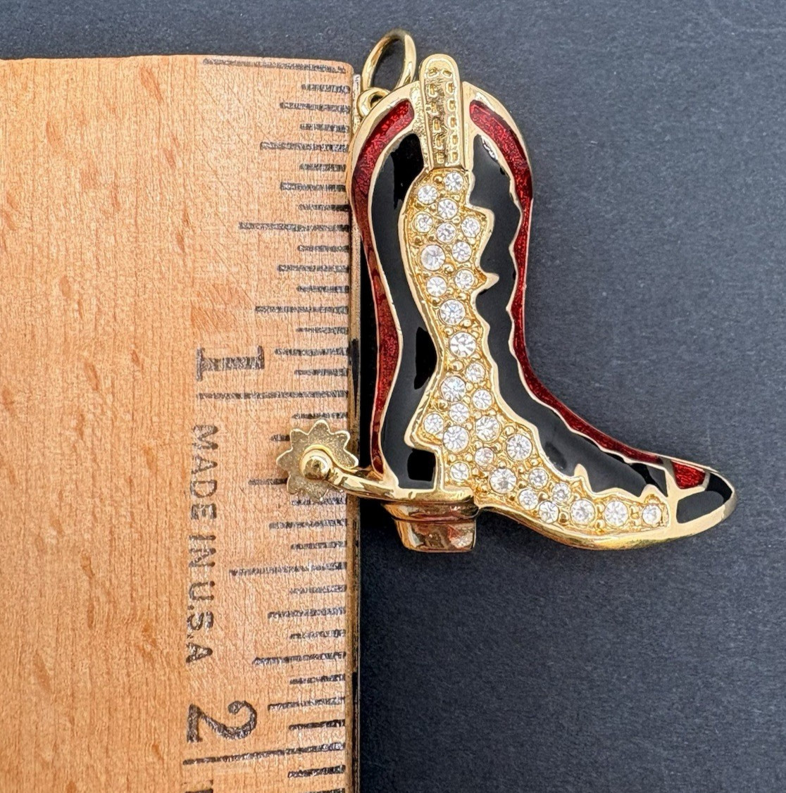 Vintage Swarovski Cowboy Boot Pendant Western Country Enamel Moveable Spur