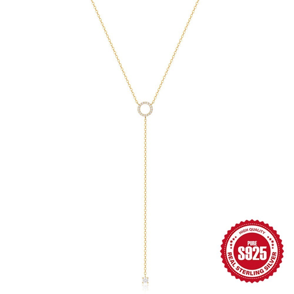 925 Sterling Silver CZ Circle Drop Y Lariat Necklace for Women