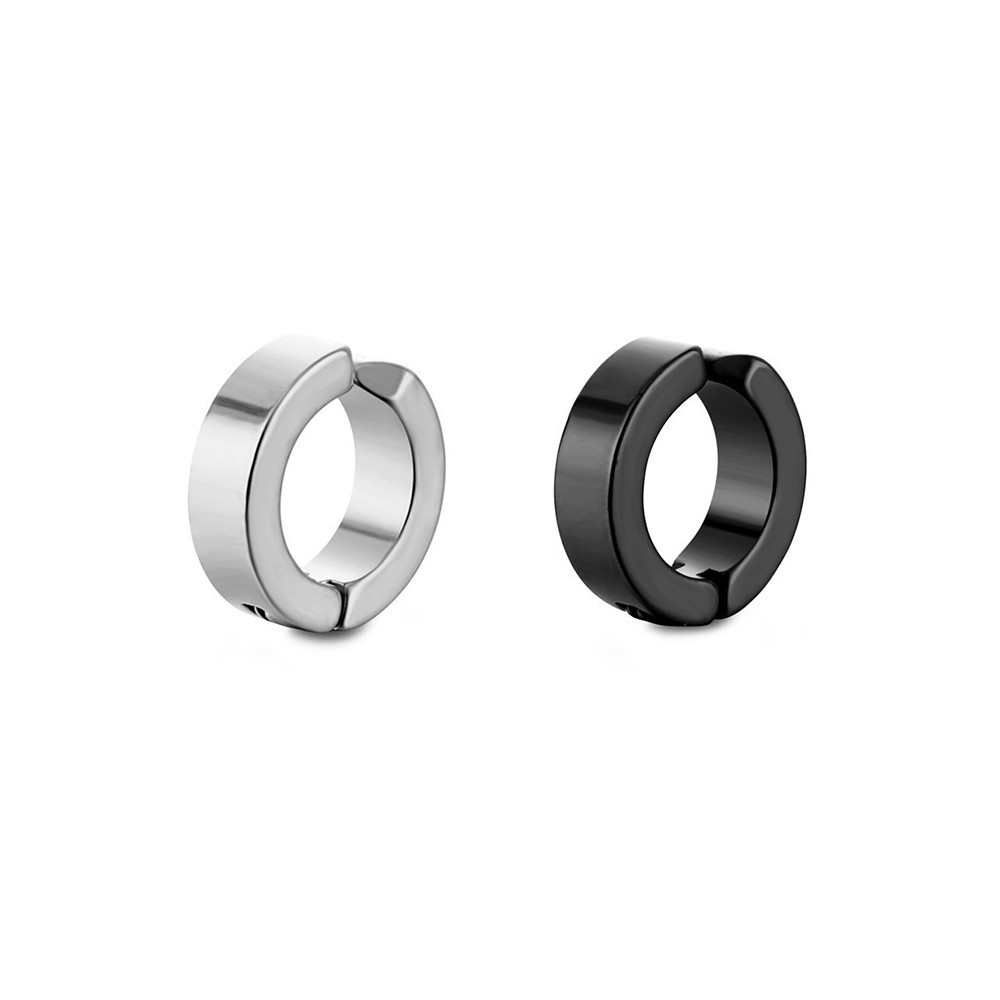 2Pair Ear Cuff No Piercing Hoop Earrings Hiphop Clip On Ear Silver&Black Unisex