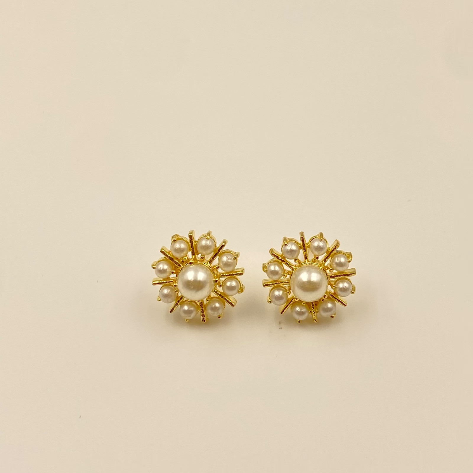 Handmade Turquoise, Coral & Pearl Gem Stud Earrings Set | Gold Plated Jewelry