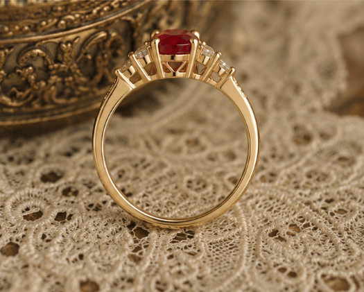2.44 Ct Oval Cut Natural Ruby Diamond Engagement Ring 14K Solid Yellow Gold