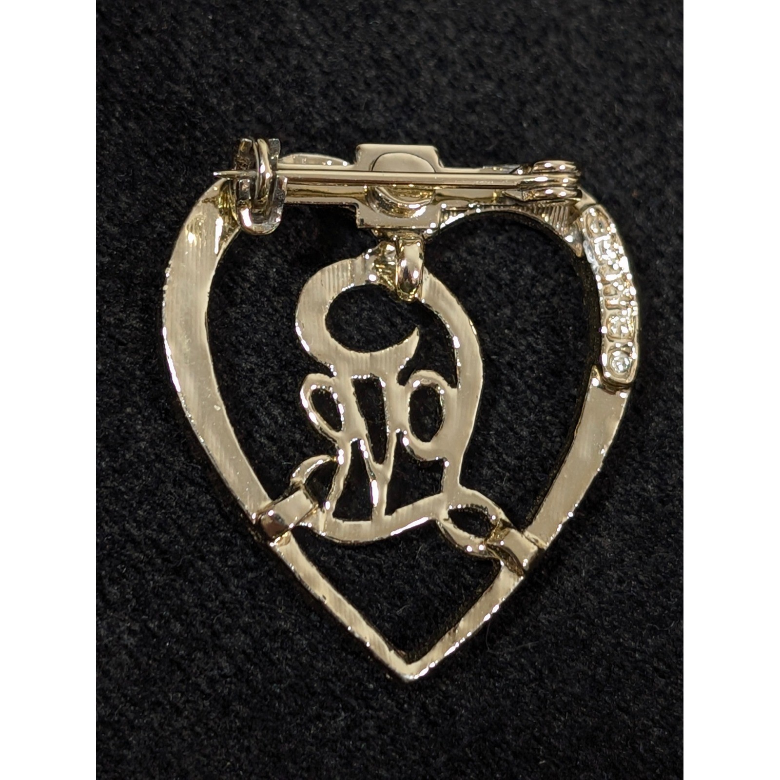 Vintage Gerry’s Gold Tone Love Heart Brooch Pin Rhinestone Accent Signed