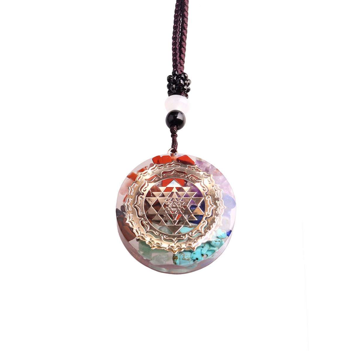 Natural Crystal Orgonite Pendant 7 Chakra Healing Talisman Women Men Necklace