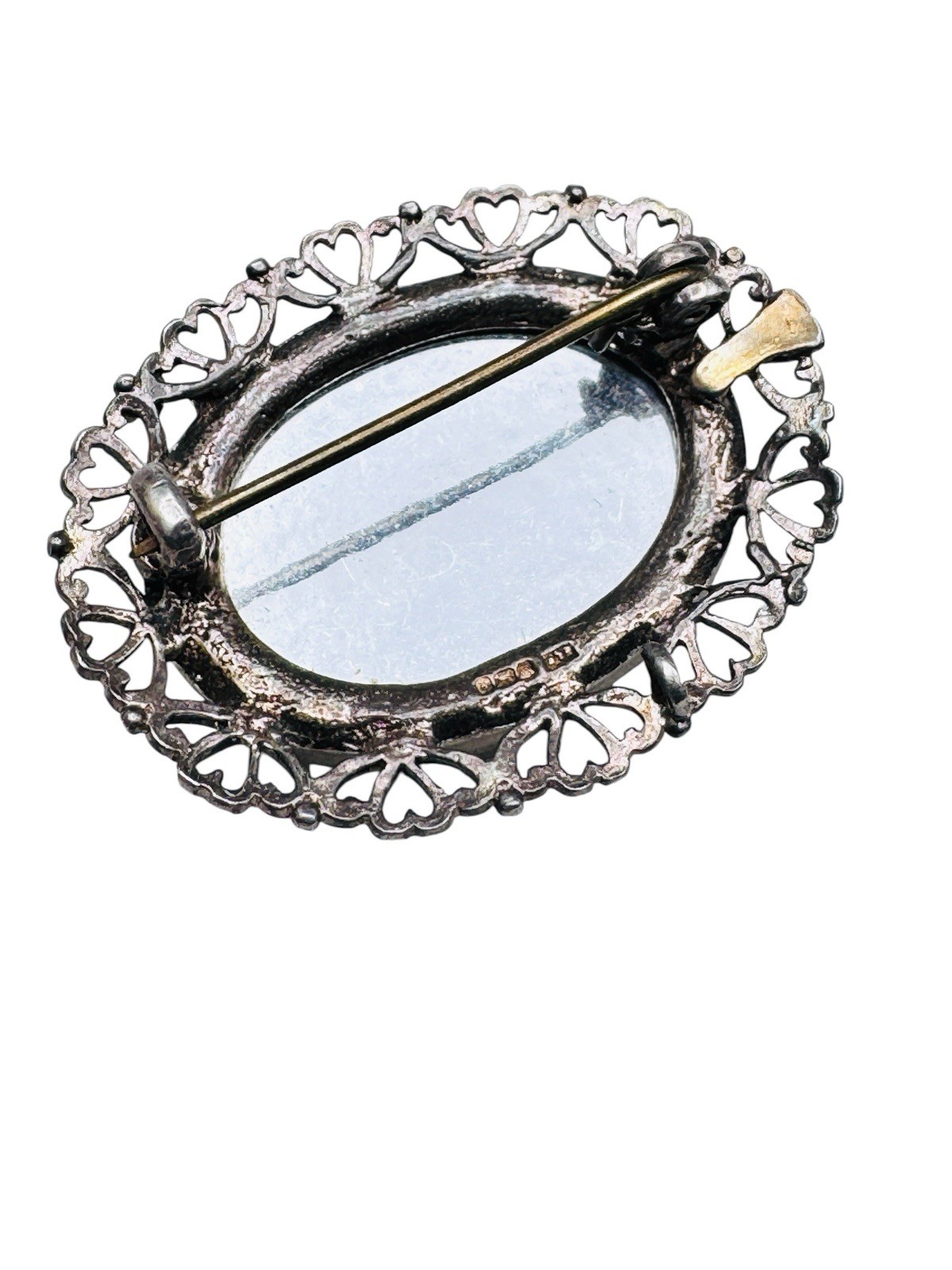 Vintage Sterling Silver Blue John Fluorite Brooch Pin Sheffield Hallmarked